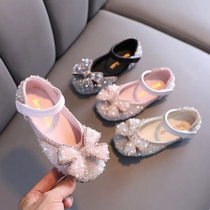 Children Princess Shoes Glitter Party Wedding Shoes for Girls Fashion Rhinestone Toddlers Ballet Flats Causal Kids Leather Shoes
