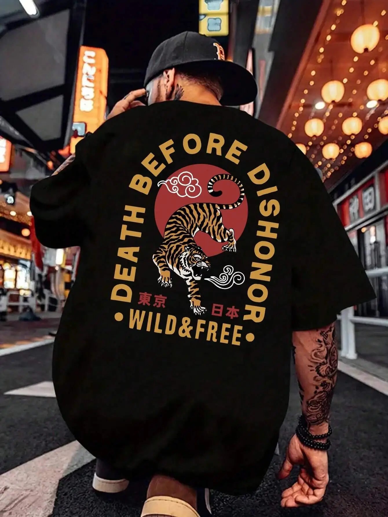 Tiger Letter Print Casual Commute 
 Mans Tshirt Fitting Breathable Tee Shirt Leisure Comfort Tee Clothing Round Neck Tops