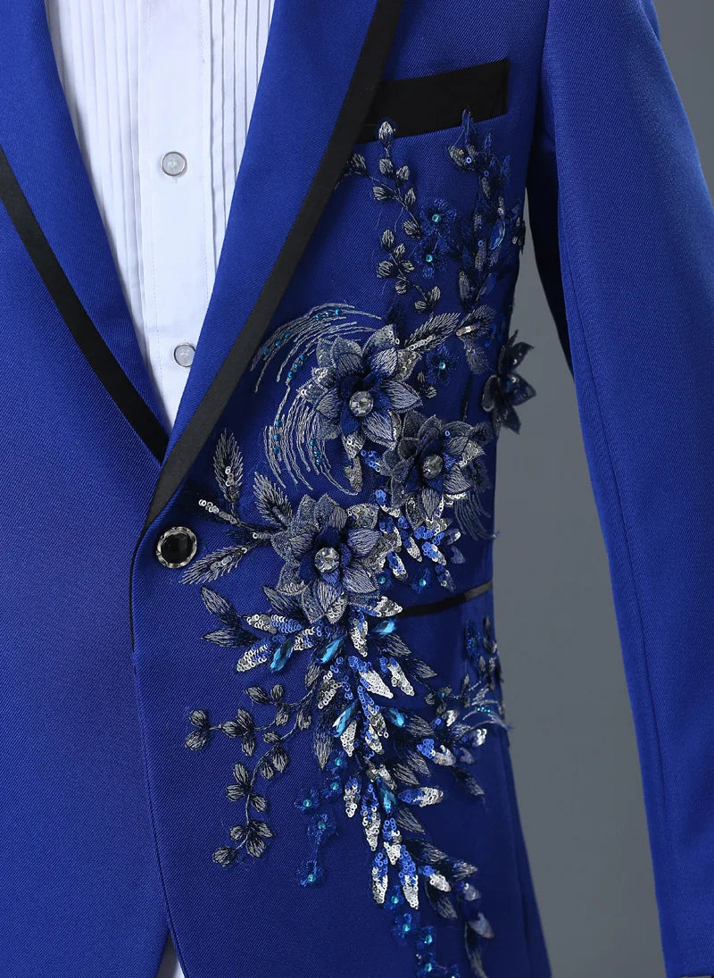 Stylish Stage Performance Men's Singer Nightclub Barbecue Suit Floral Embroidery Three-dimensional Double-sided Jacket