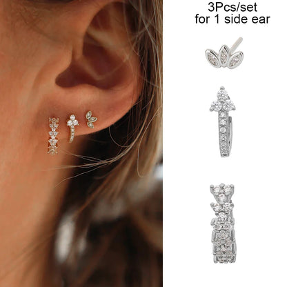 3PCs/set Earrings for 1 Ear Women gold color zirconia Classic Piercing Designer Earring set 2024 Women Jewelry Wholesale