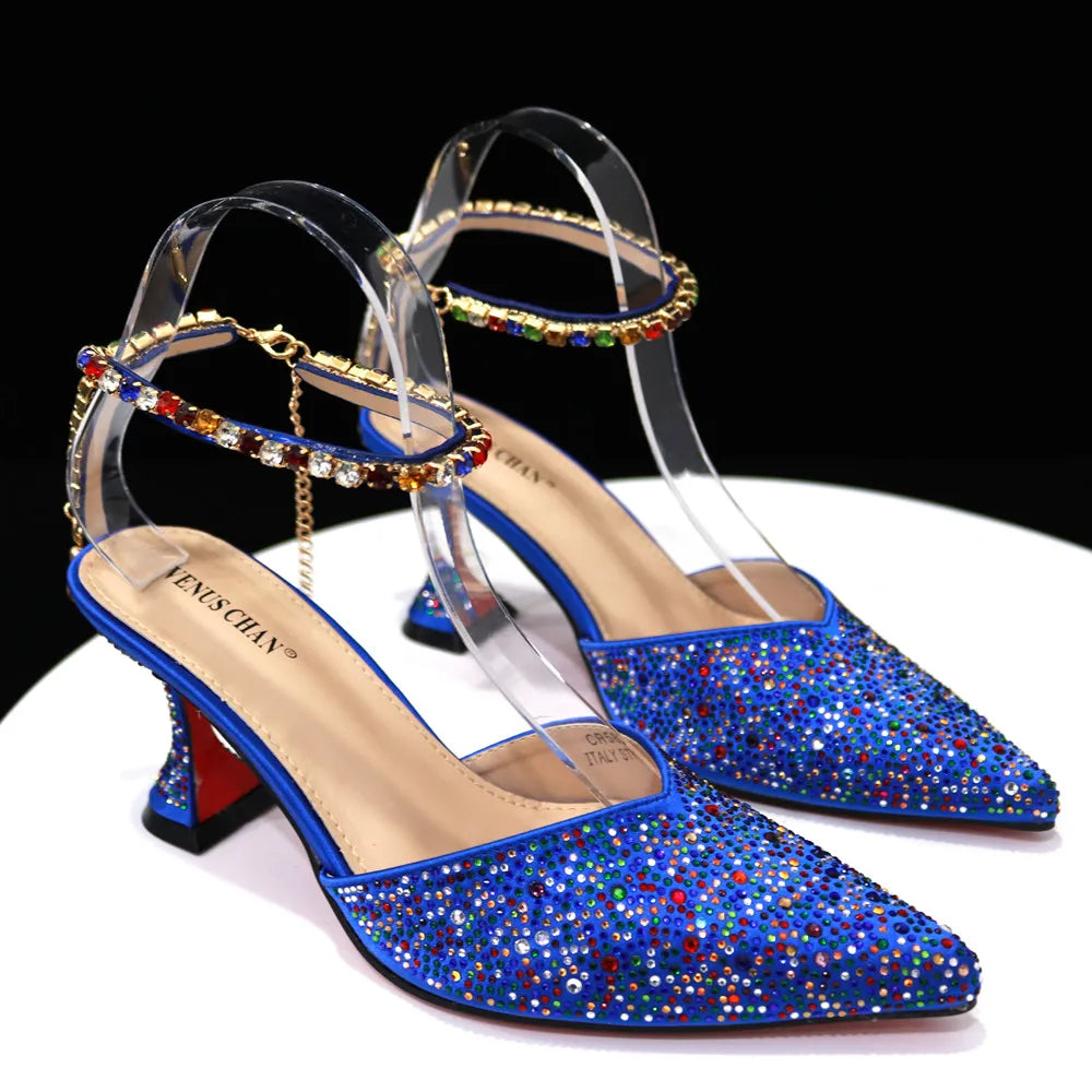 Pointed Shoes Bag Soft Handle Bag Anklet Design Medium Heel Ladies Shoes Suitable for Wedding Party