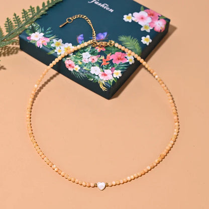Mother of Pearl Beads Heart Choker Fashion Dyed Natural Shell Necklace for Women Stainless Steel Collares Femme