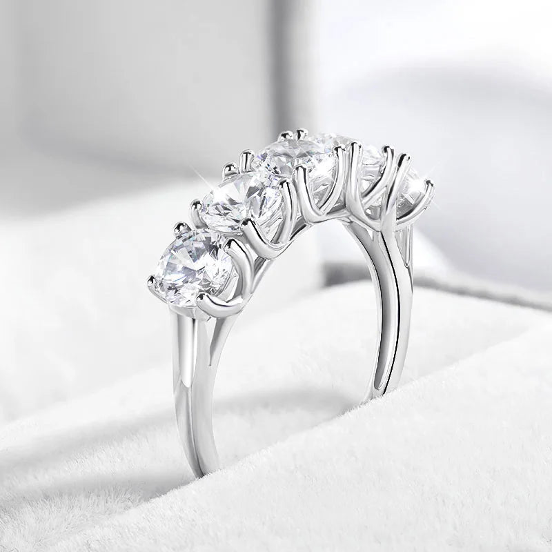 2.5/5CTTW D Color Genuine Moissanite Rings for Women 5 Gemstone Bridal Wedding Jewelry 925 Sterling Silver Wholesale Ring