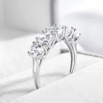 2.5/5CTTW D Color Genuine Moissanite Rings for Women 5 Gemstone Bridal Wedding Jewelry 925 Sterling Silver Wholesale Ring