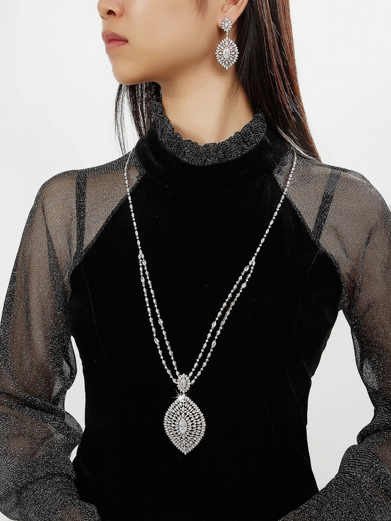 Sweater Long Necklace Earring Jewelry Sets For Women Wedding Party Zircon CZ African Dubai Bridal Jewelry 2024