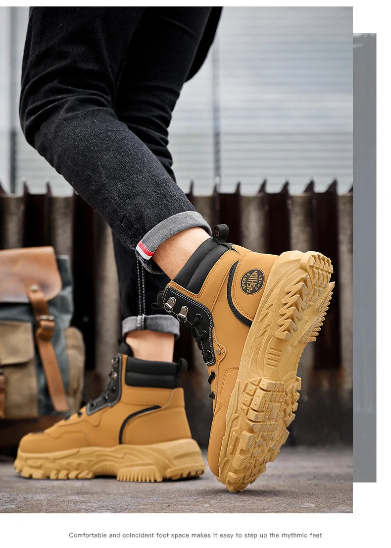 Men Boots Cotton Boot Platform Autumn British High Top Retro Thick Sole Lace Up Comfort Anti Slip Sport Mountaineering Boot