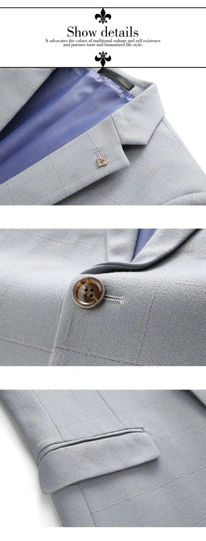 ( Jacket + Vest + Pants ) Fashion Boutique Plaid Mens Casual Business Suit Groom Wedding Dress Formal Slim Plaid Suit