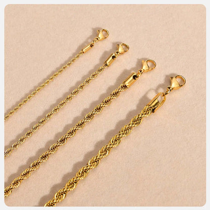 Dainty Gold Color Rope Chain Necklaces for Women Men,Chic Twisted Collar, Waterproof Stainless Steel Link 2/3/4/5mm Width