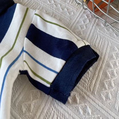 ‌New 2025 Boys Cotton Striped Shorts Set 2-Piece Summer Outfit Fashion Short Sleeve Casual Playwear Stylish Kids Clothing‌