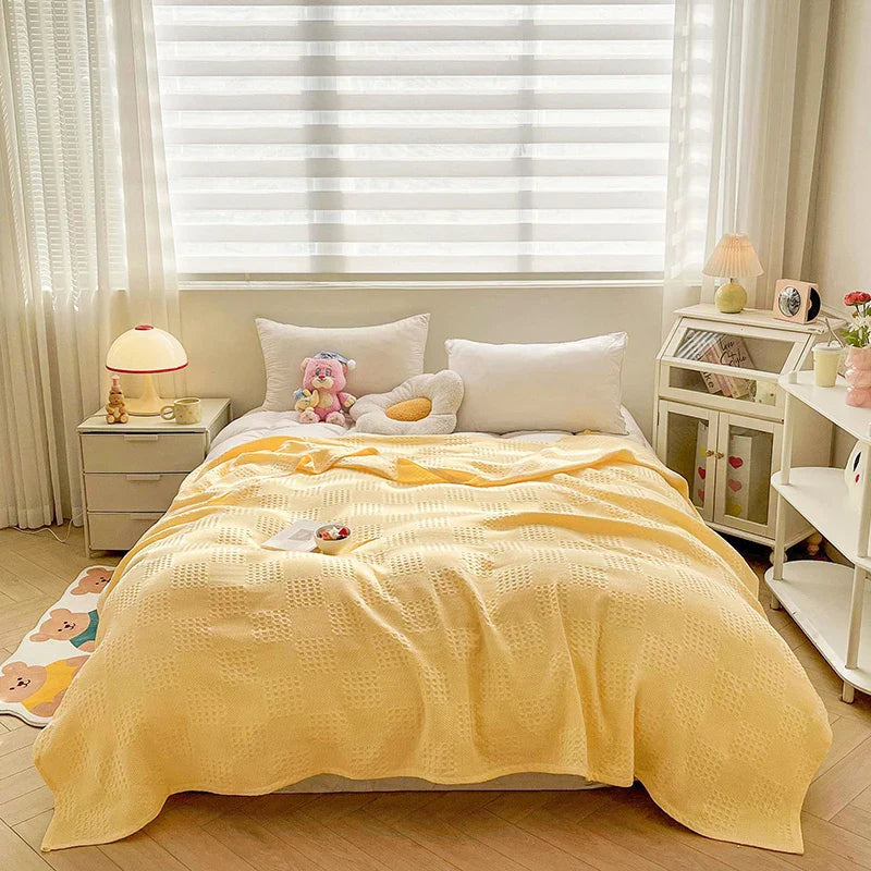 Cotton Throw Blanket Soft Breathable Waffle Blanket for Twin Queen King Bed Decorative Plaid Sofa Blankets Summer Throws