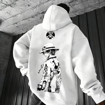 Anime Ace Hand Drawn Printed Hoodie Spring/Autumn New Harajuku Men's and Women's Loose Casual Parent Child Sweater Top