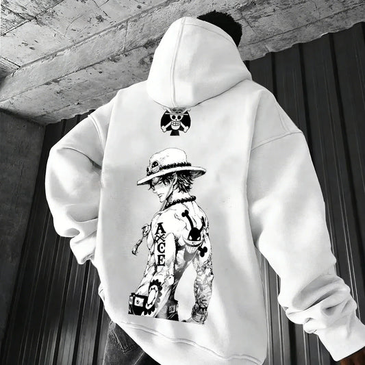 Anime Ace Hand Drawn Printed Hoodie Spring/Autumn New Harajuku Men's and Women's Loose Casual Parent Child Sweater Top