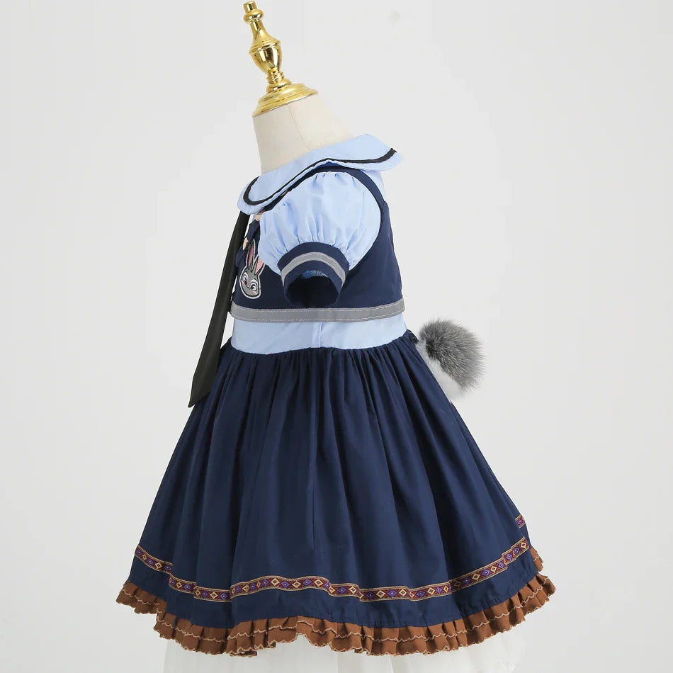 Judy Cosplay Costume Kids Carnival Party Dress Girls Tie Headdress Belt Socks Sets Police Role Play Movie Uniform Birthday Gift