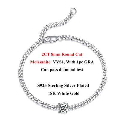 1CT Oval Cut D Color Moissanite Diamond Bracelet for Women 925 Silver Plated 18k Adjustable 16-21cm Cuban Link Bracelets