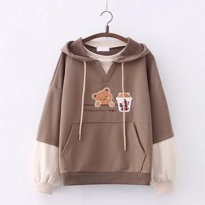 3XL Harajuku Aesthetic Bear Anime Hoodie Women Korean Kawaii Crewneck Long Sleeve Oversize Streetwear Kpop Y2K Winter Cloth Top