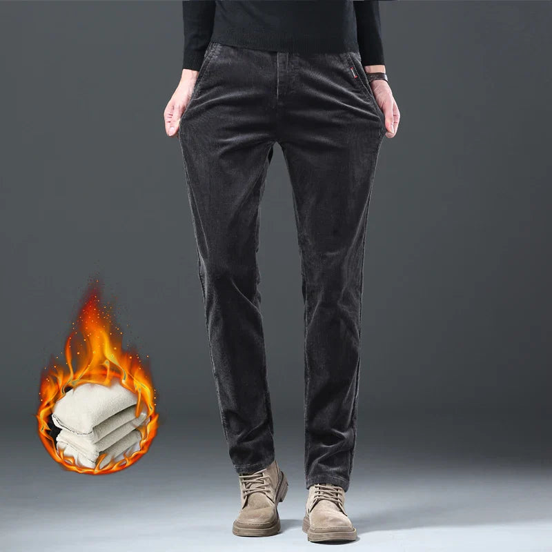 Fleece Winter Brand Men Clothing Corduroy Pants Warm Business Slim Velvet Korean Casual Trousers Male Plush Pants
