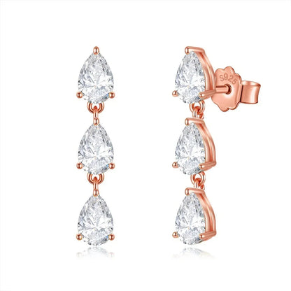 3-Stone Pear Cut Real Moissanite Diamond Drop Earrings for Women 925 Sterling Silver Waterdrop Dangle Earring with Certificate