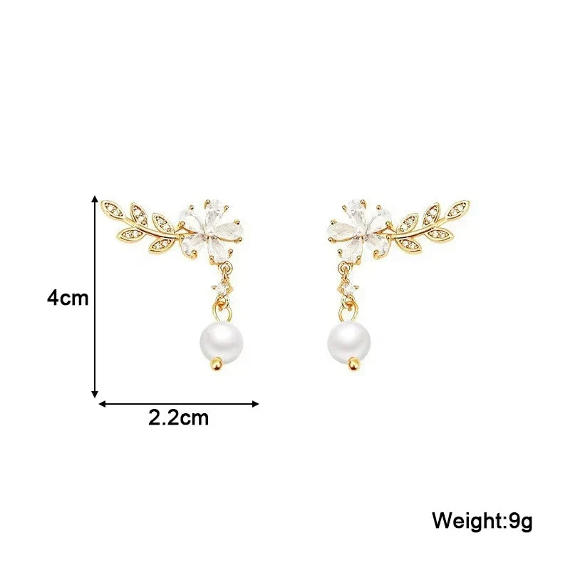 Exquisite Leaves Crystal Flower Stud Earrings For Women AAA Zircon Rose Butterfly Tassel Earring Bride Wedding Party Jewelry