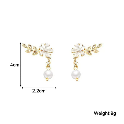 Exquisite Leaves Crystal Flower Stud Earrings For Women AAA Zircon Rose Butterfly Tassel Earring Bride Wedding Party Jewelry