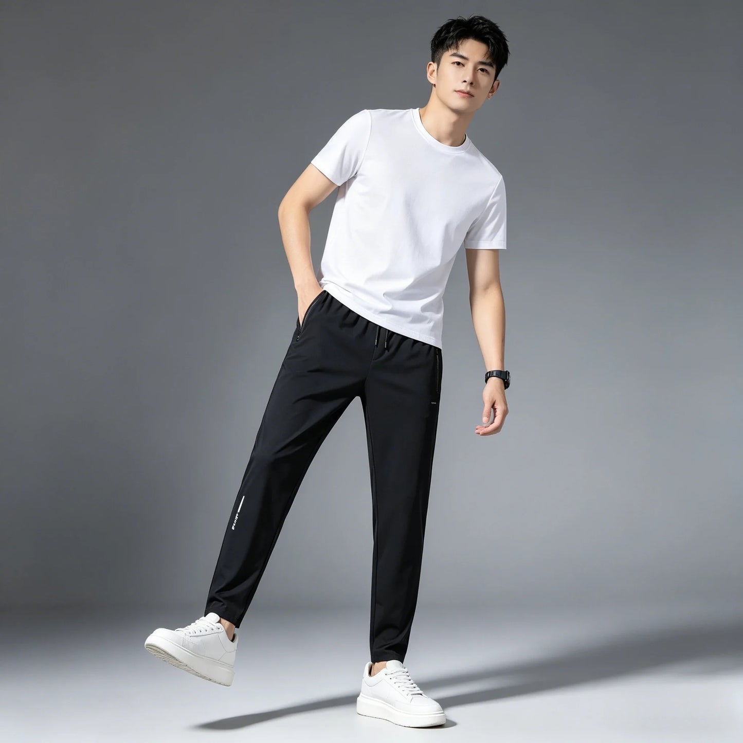 Men's Summer Lightweight High-Stretch Ice Silk Pants, Quick-Dry Breathable Ice Silk Sports Sweatpants for Running & Fitness
