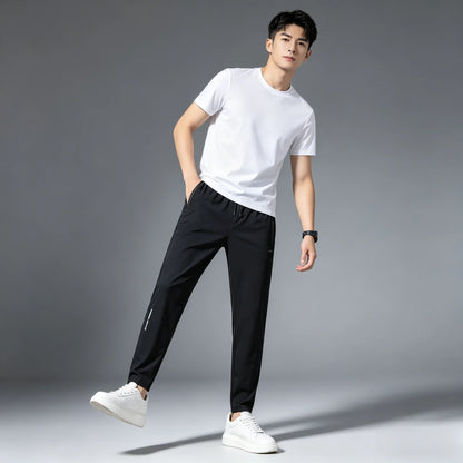 Men's Summer Lightweight High-Stretch Ice Silk Pants, Quick-Dry Breathable Ice Silk Sports Sweatpants for Running & Fitness