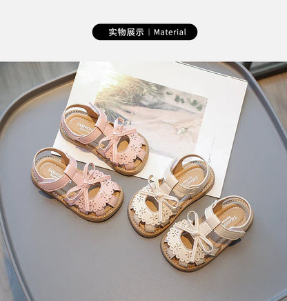 Summer Baby Girls Sandals Cut-Outs Lace Princess Shoes Children Sandals Anti Slip Soft Sole Toddler Kids Beach Shoes Size 21-30