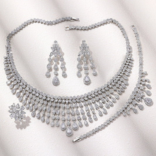2023 New Dubai Nigeria Africa 4-piece Set Women's Cubic zirconia Jewelry Set Bridal Wedding Party Luxury CZ Crystal Jewelry Set