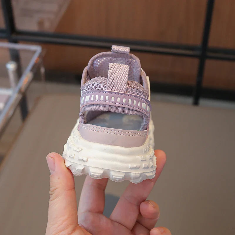 Children's Sports Sandals 3-18 Years Old Blue Hollow Breathable Boys Girls Casual Shoes Light Purple Soft Non-slip Kids Sneakers