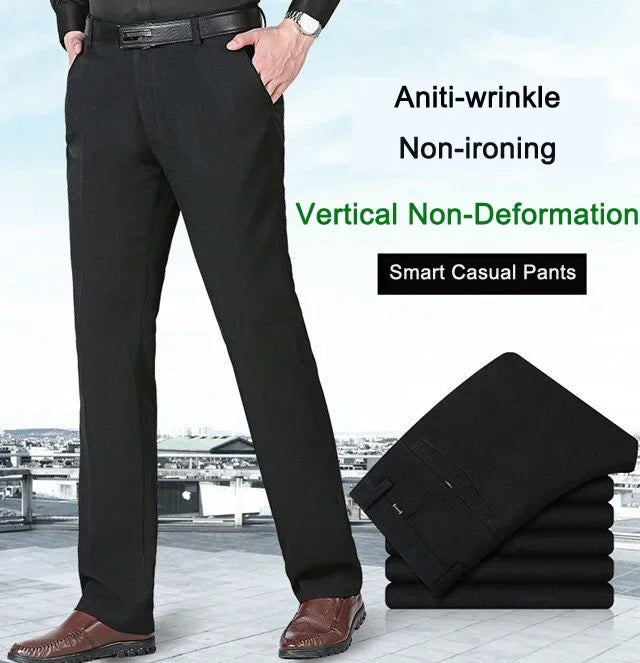 New Arrival Mens Casual Business Pants Man Mid Full Length Soft Trim Brand Trousers Regular Straight Black Grey Large Size 28-40