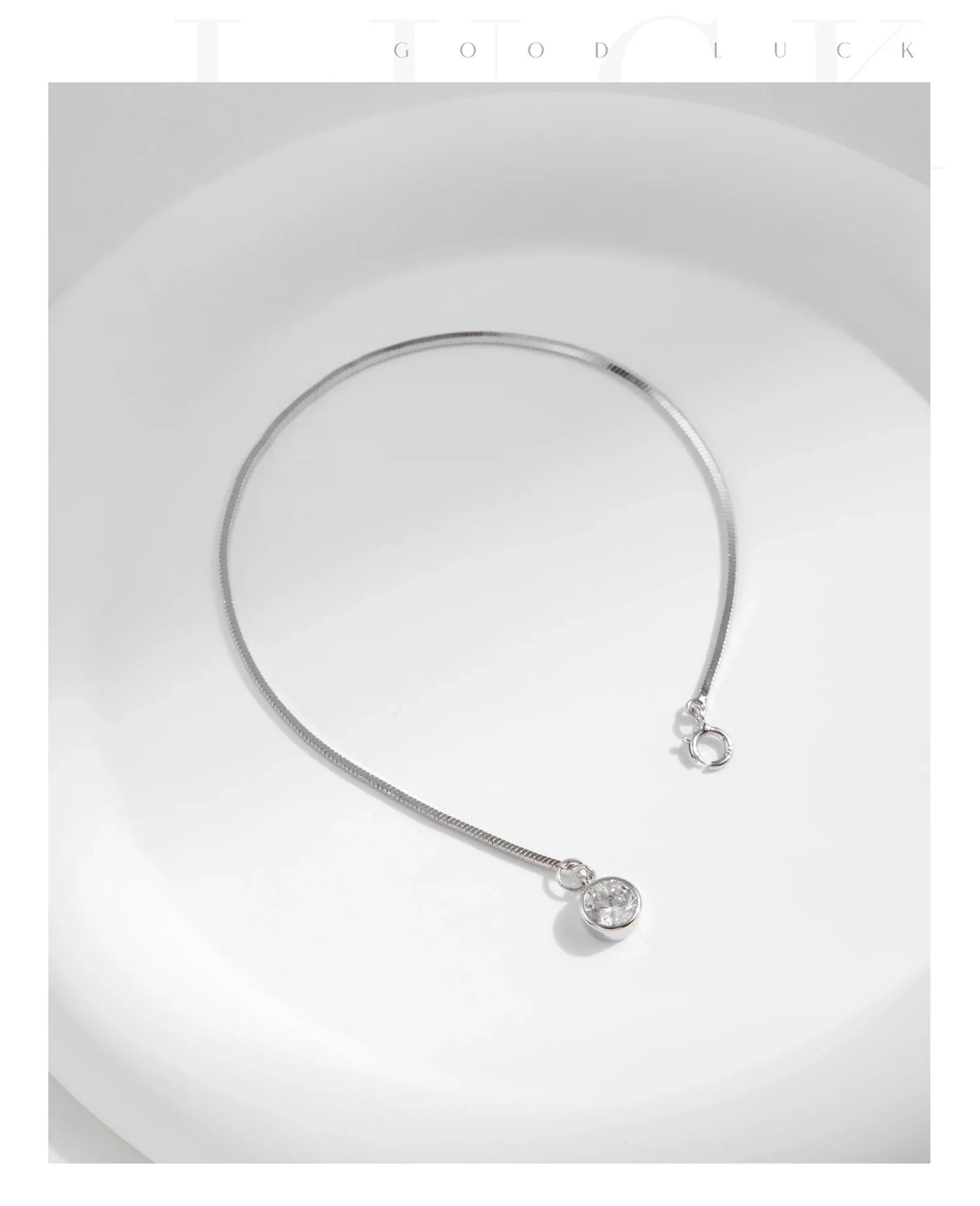 925 Sterling Silver Snake Chain Bracelet White Gold Sparkling Round CZ Charm Dainty Chain Bracelet for Women Jewelry