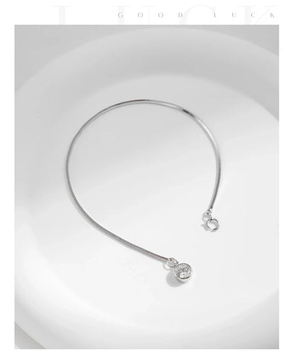 925 Sterling Silver Snake Chain Bracelet White Gold Sparkling Round CZ Charm Dainty Chain Bracelet for Women Jewelry