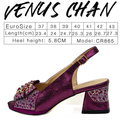 Elegant Rhinestone Peep Toe High Heels for Women - Italian Design Purple Sandals with Matching Handbags