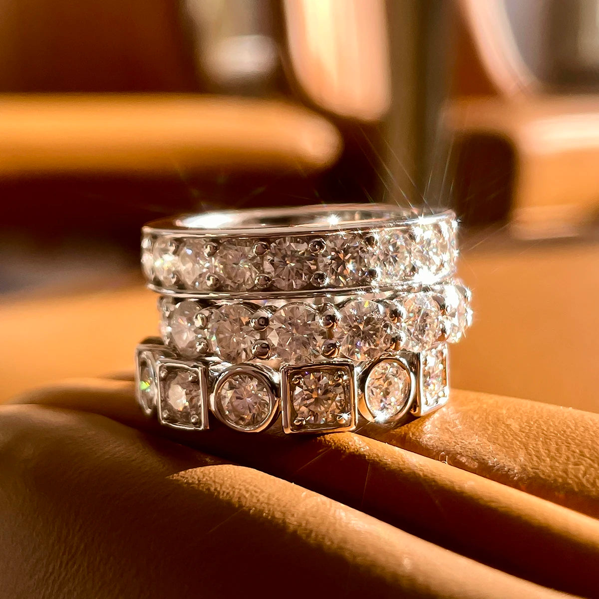 3.5mm  D Color Moissanite Wedding Band Women Ring Gold Plated Silver Eternity Rings For women