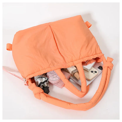 Casual nylon padded tote bag designer soft puffer women shoulder crossbody bags Simple Vintage large capacity handbags 2026
