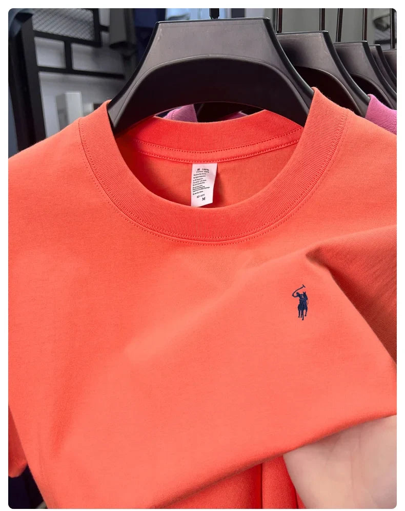100% cotton men's short sleeve T-shirt fashion brand Paul Pony embroidery summer new high-end comfortable casual round neck top