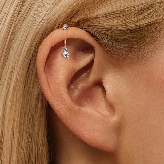 100% S925 Vertical Round Bead Piercing Moissanite Stud Earrings for Women Diamond Ear Cartilage Piercing Party Jewelry
