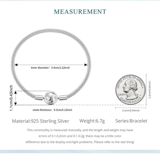 925 Sterling Silver Star and Moon Basic Bracelet Round Charm Bangle for Women Minimalist Eternal Love Gift Wrist Decor