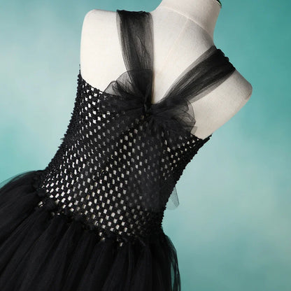 Halloween Maleficent Costume for Girls Evil Queen Dress Up Costumes Witch Devil Black Mesh Princess Dress Cosplay