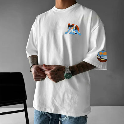 Print T-shirt 2025 Summer New Men's Street Wear Loose Casual Trend Versatile Children's Parent-child Wear Top