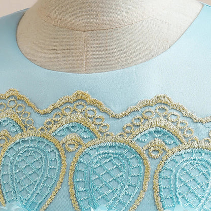 Summer Flower Bridemaid Girl Dresses Elegant Embroidery Princess Party Wedding Evening Dress for Girls Bow Birthday Prom Costume