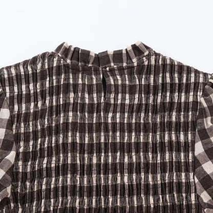 2025 Vintage Chic Brown Plaid Shirts Women Long Sleeve Blouses Fold Fashion Casual Elegant Women Tops Y2k