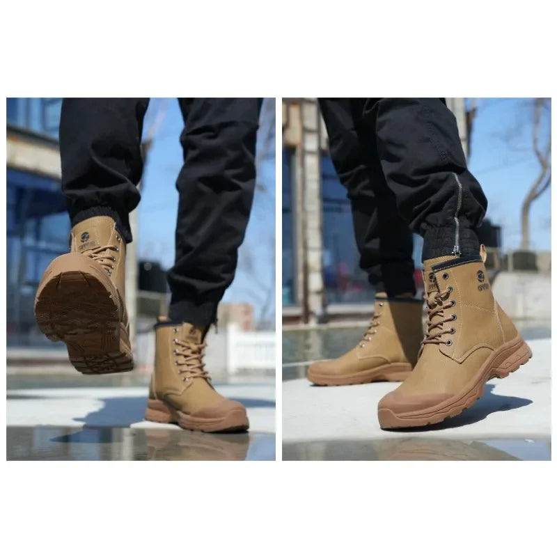 High End Microfiber Men's Work Boots with Steel Toe Caps for Anti Smashing and Anti Puncture, Kevlar Anti Puncture