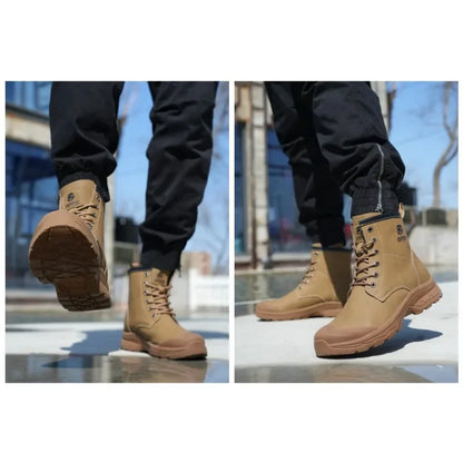 High End Microfiber Men's Work Boots with Steel Toe Caps for Anti Smashing and Anti Puncture, Kevlar Anti Puncture