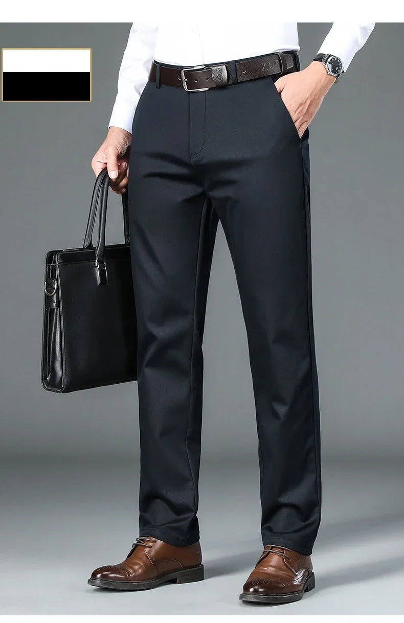 Fiber Men's Casual Pants Anti-wrinkle Comfortable Baggy Straight Business Formal Trousers Male Brand Clothing