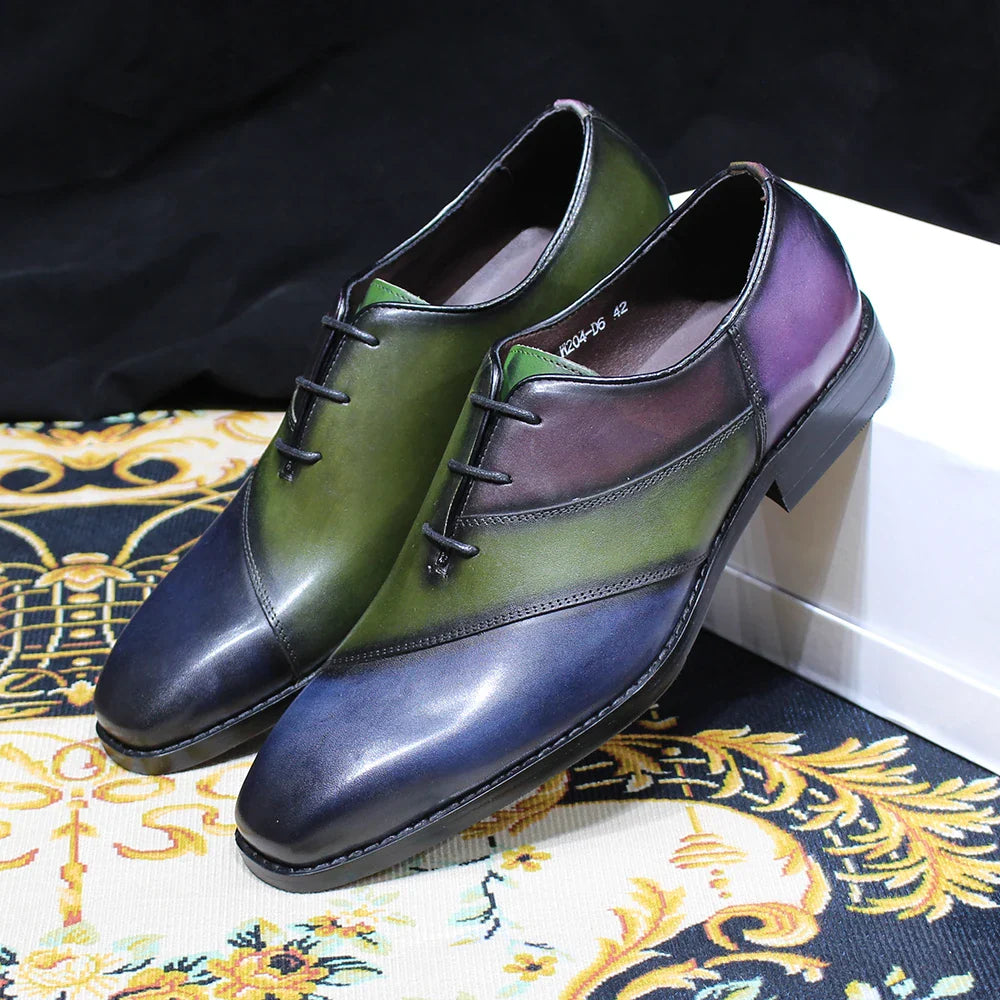 Luxury Men's Patent Leather Dress Shoes Alligator Pattern Oxford Brogue Lace-Up Formal Shoes for Office Wedding Party