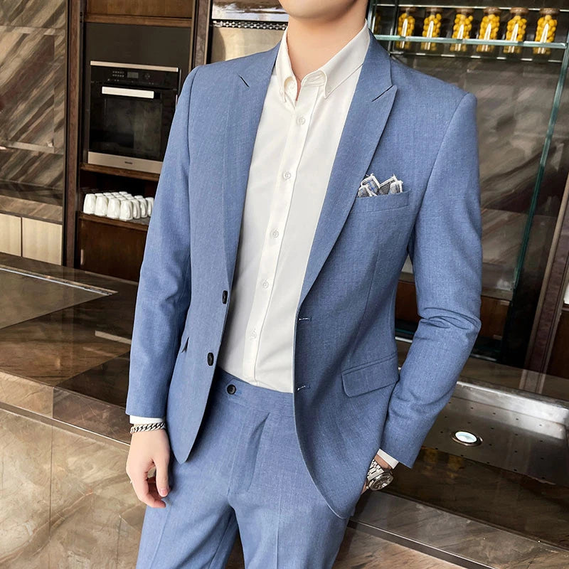 Conjunto de Terno Masculino de Negócios Slim Fit Três Peças 2025 de Alto Padrão Estilo Coreano para Casamento Noivo Festa Terno Colete Calças M-4XL