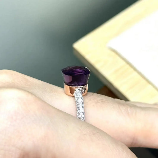 10.6mm S925 Ring Silver Rose Gold Metal 32 Colors Candy Style Zircon Crystal Ring for Women Fine Jewelry Party Gift Trendy Ring