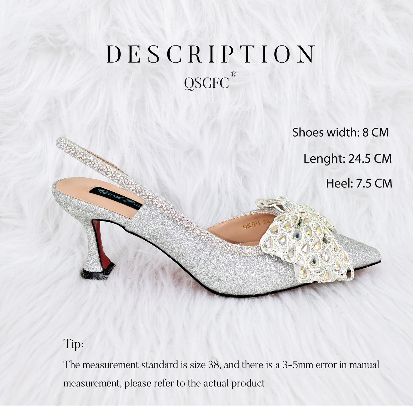 Butterfly-knot Princess Style! Nigerian Ladies Rhinestone-Encrusted Bag & Wear-Resistant and Comfortable Pointed-Toe High Heel