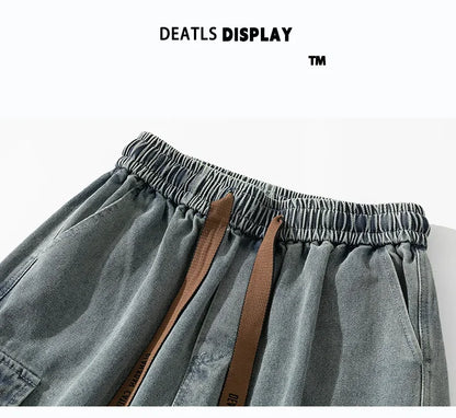 Autumn New Wide Leg Washing Jean Pants Men Trousers Neutral Solid Color Loose Casual Fashion Pocket Cargo Pants Big Size 8xl