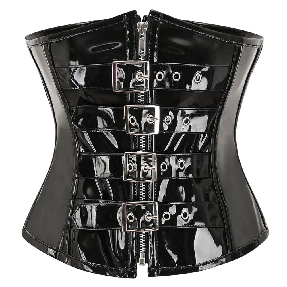 Fashion Steampunk Corset Top Gothic Womens Slimming Underbust PVC Leather Bustier Body Shaper Sexy Zipper Waist Cincher Corselet